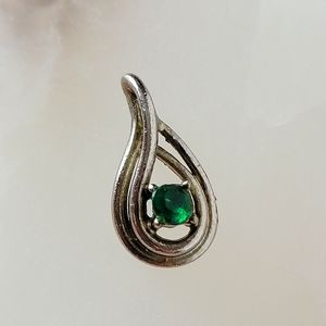 Vintage Ronte of Beverly Hills Love Knot Faux Emerald Pendant 1980s Silver Tone